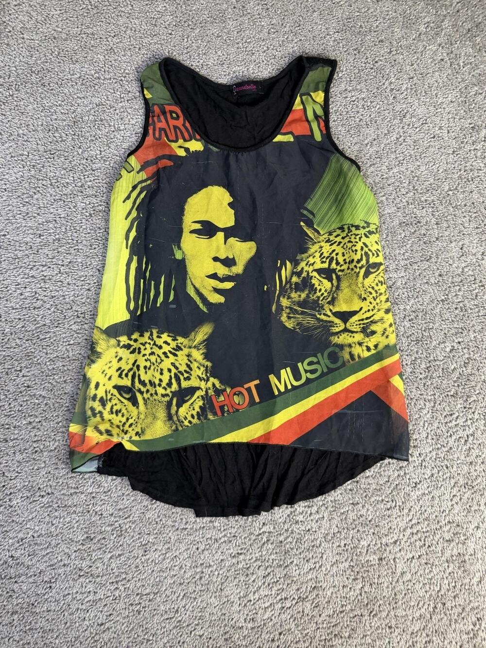 Annabelle Tank Womens L Black Multicolor Rasta Reggae Scoop Neck Lightweight